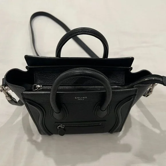 CELINE Drummed Calfskin Nano Luggage Black Bag - Picture 6 of 15